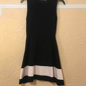 Fit and Flare Black Dress with White Stripe